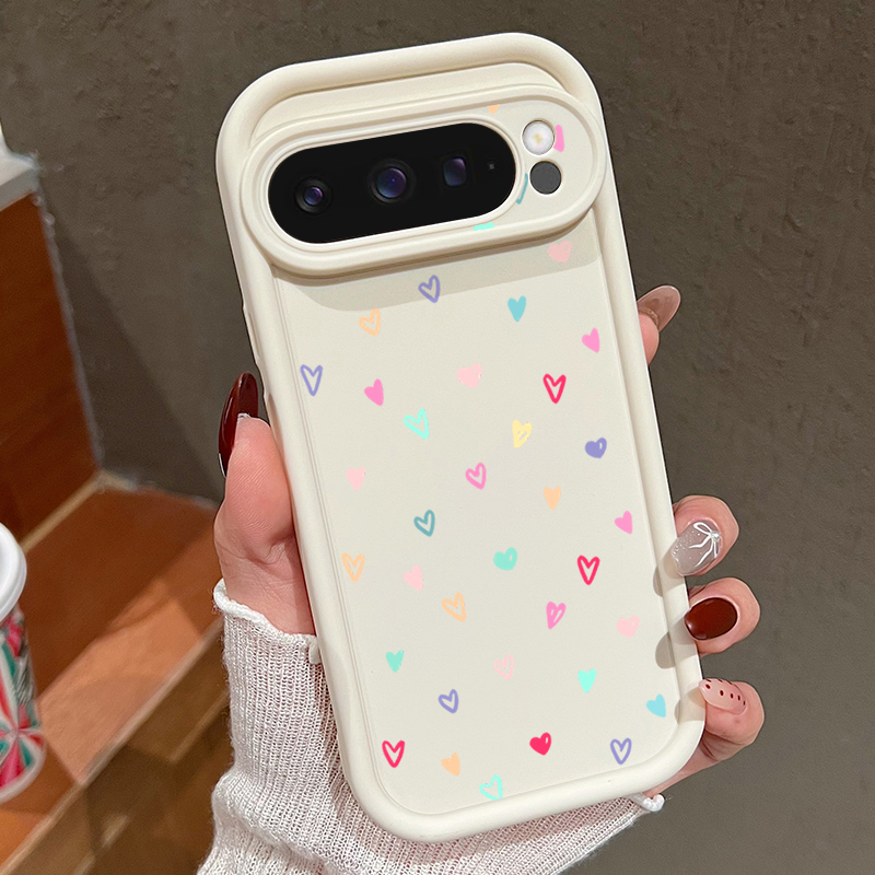 Google Pixel 9 Pro - Capa macia colorida de corações pequenos